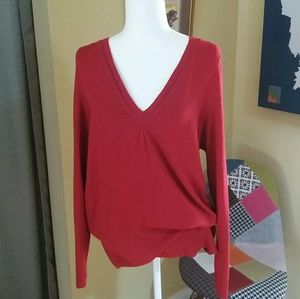 Red Long Sleeve V Neck Sweater